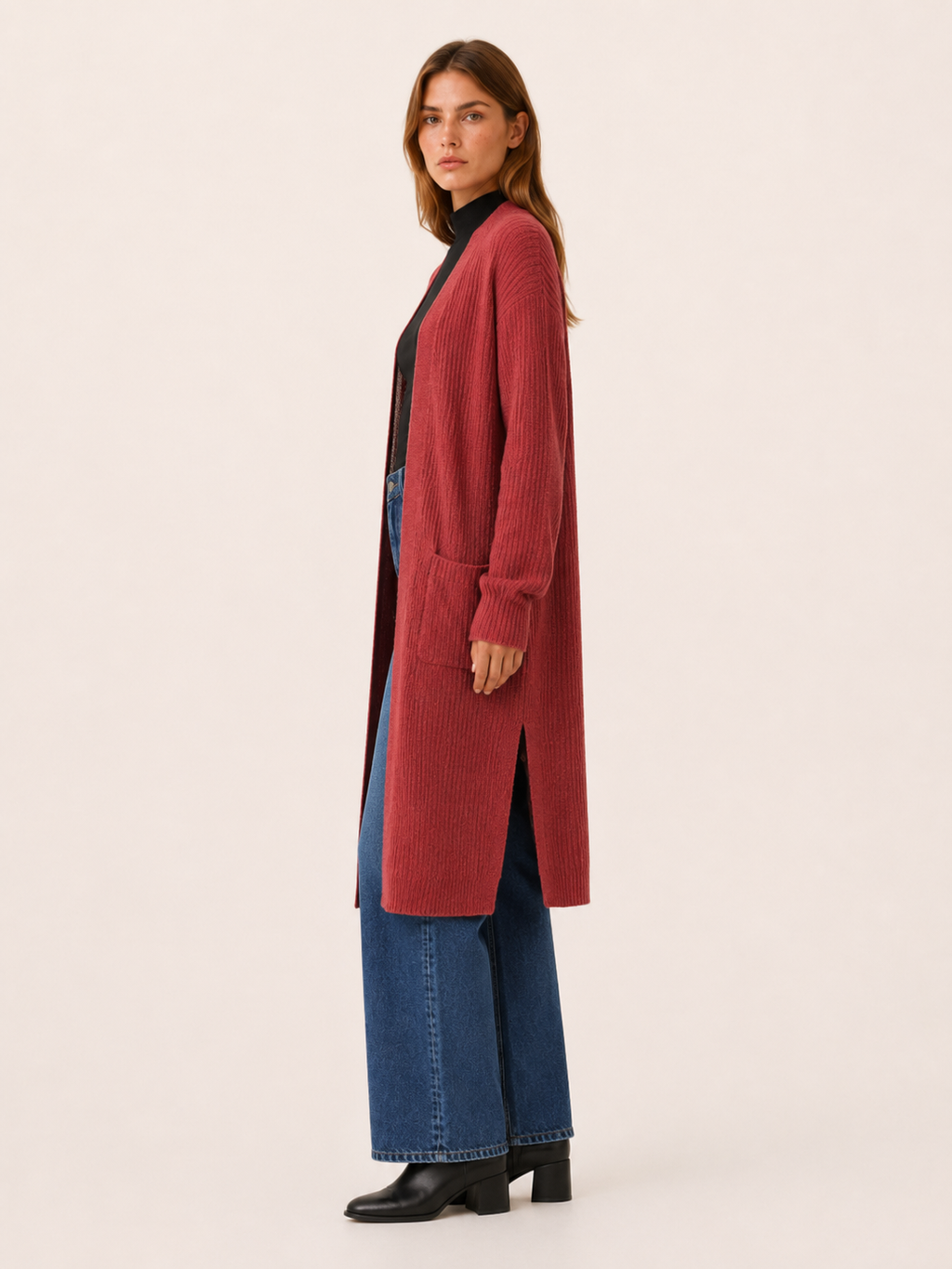 Delphine | Long Cardigan with Open Front and Pockets
