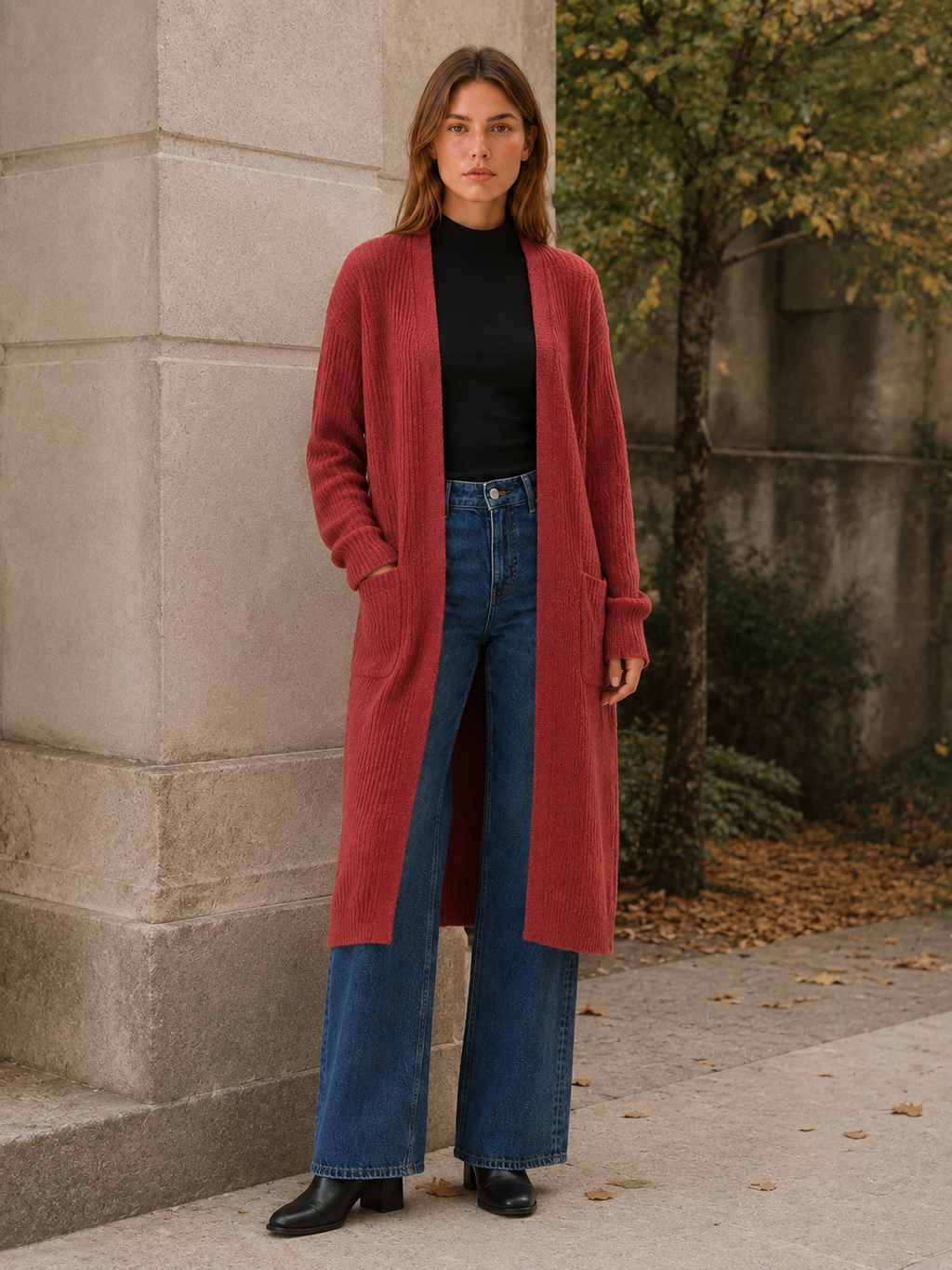 Delphine | Long Cardigan with Open Front and Pockets