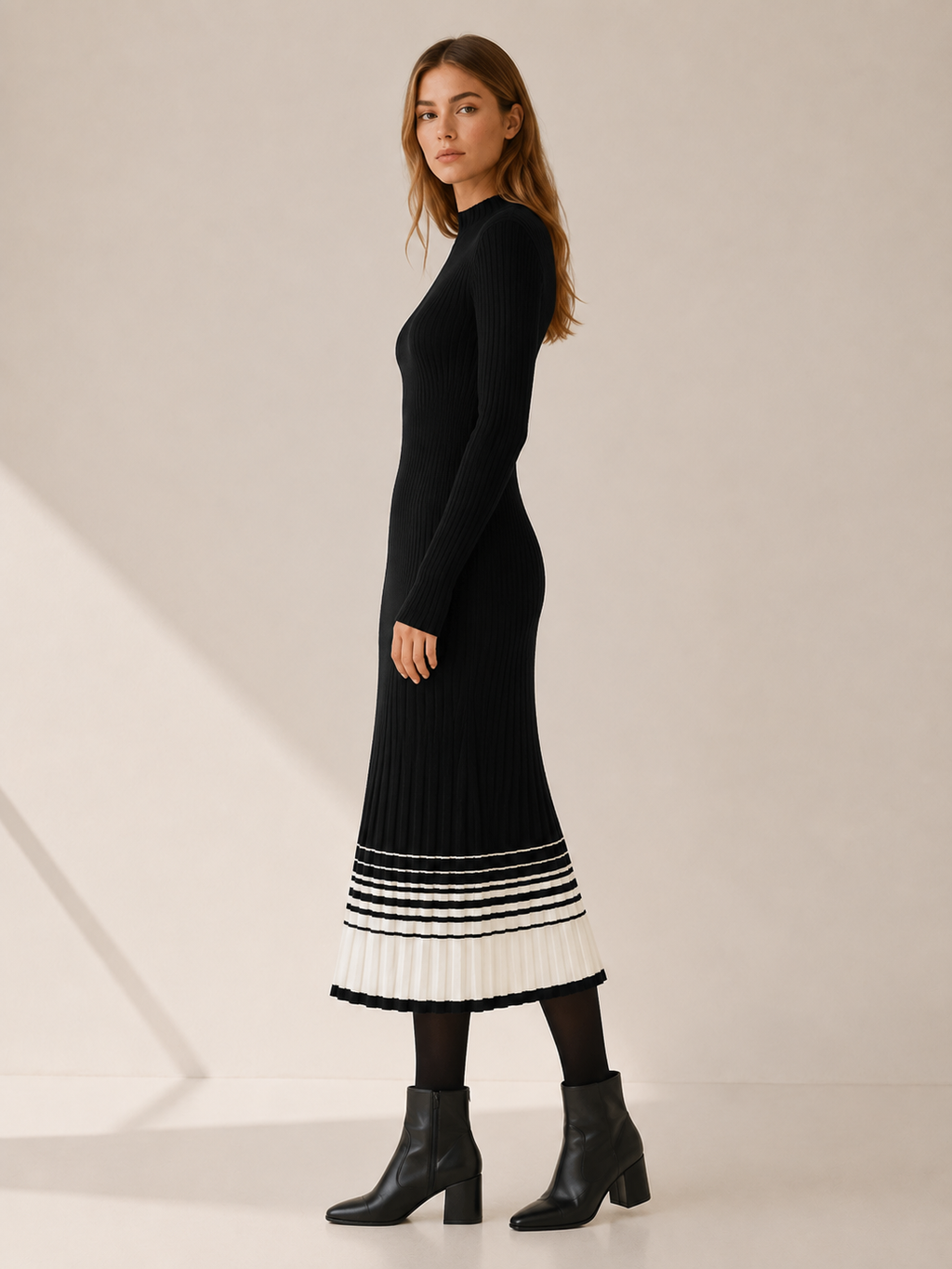 Drelyssa | Jumper Dress with Mock Neck and Pleated Hem