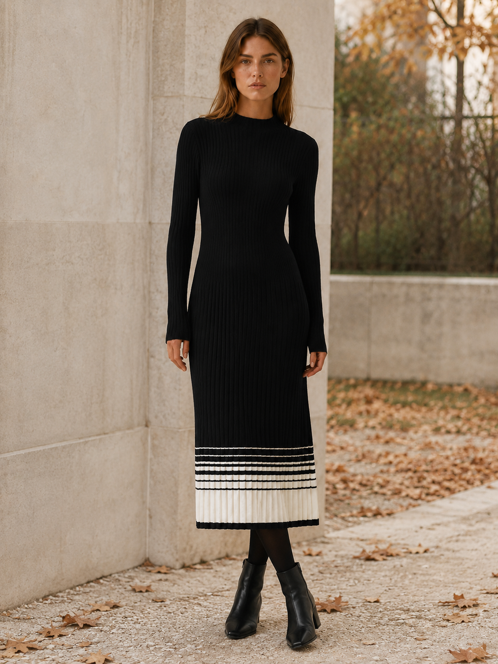 Drelyssa | Jumper Dress with Mock Neck and Pleated Hem