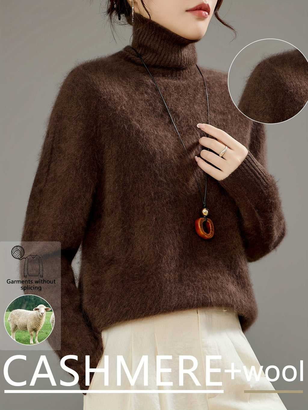 Marceline | Women's Brushed Cashmere Wool Turtleneck Sweater