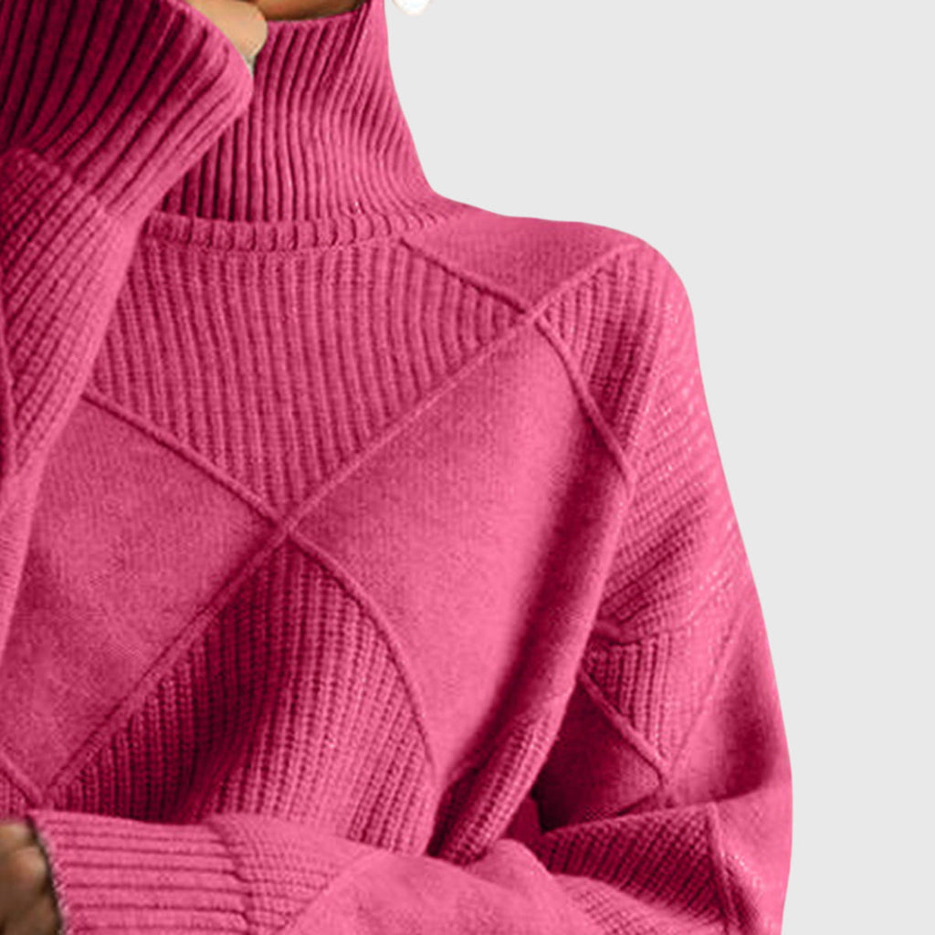 Angela | Women's Roll Neck Sweater with Diagonal Seam Detail