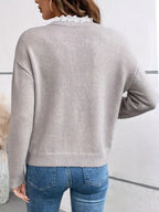 Kaitlyssa | Women's V-Neck Sweater with Lace Trim Collar