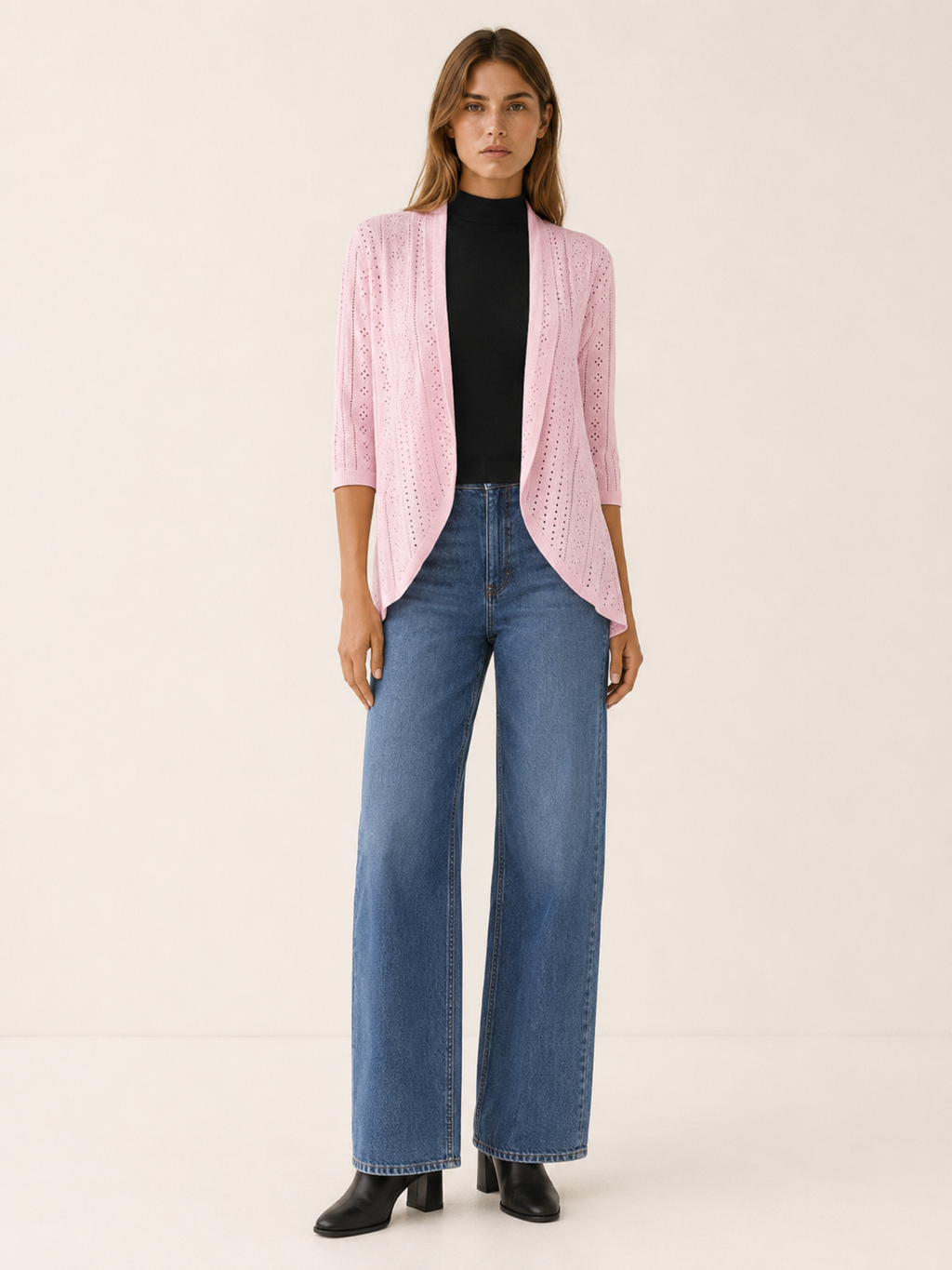Eira | Open Front Cardigan with Eyelet Detail