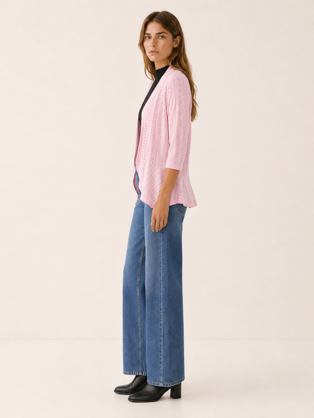 Eira | Open Front Cardigan with Eyelet Detail