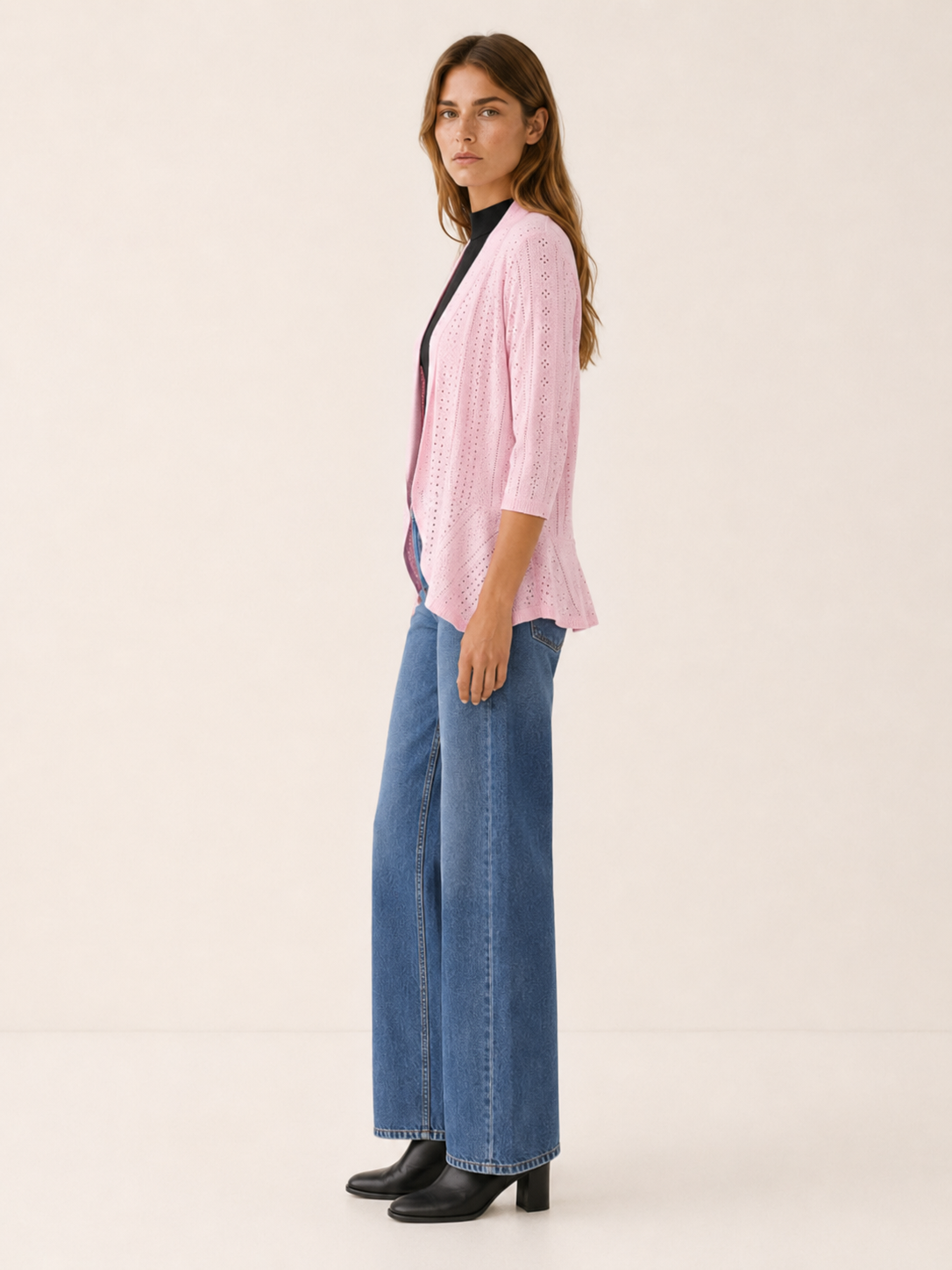 Eira | Open Front Cardigan with Eyelet Detail