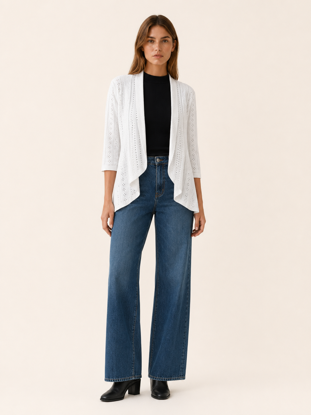 Eira | Open Front Cardigan with Eyelet Detail