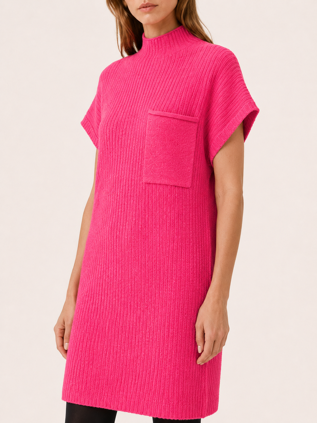 Elarwyn | Sweater Dress with Short Sleeves and High Neck