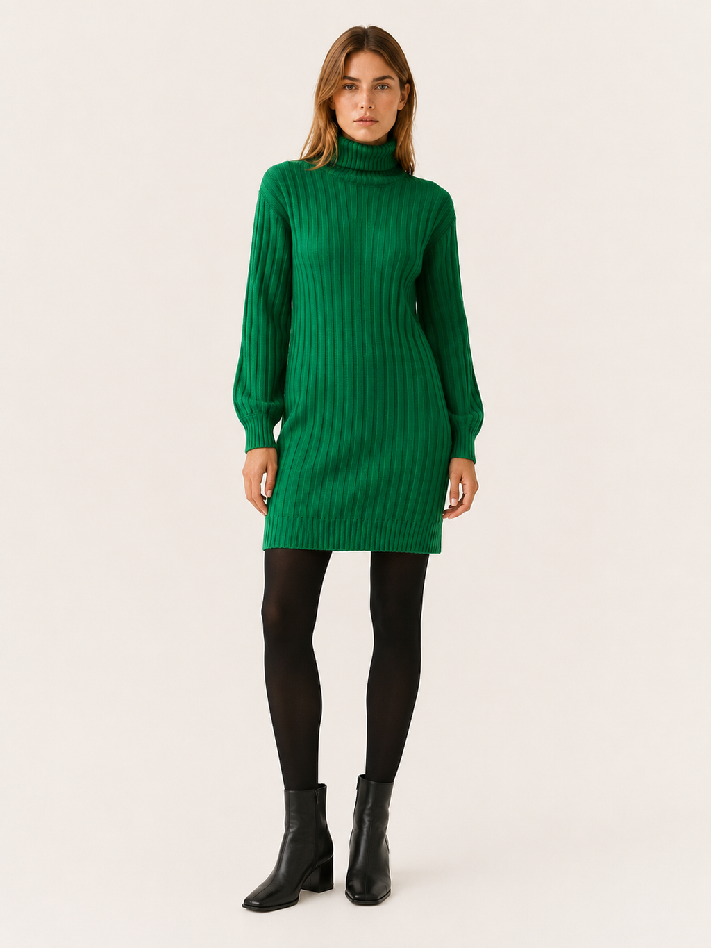 Elodie | Jumper Dress with Roll Neck and Ribbed Mini Fit