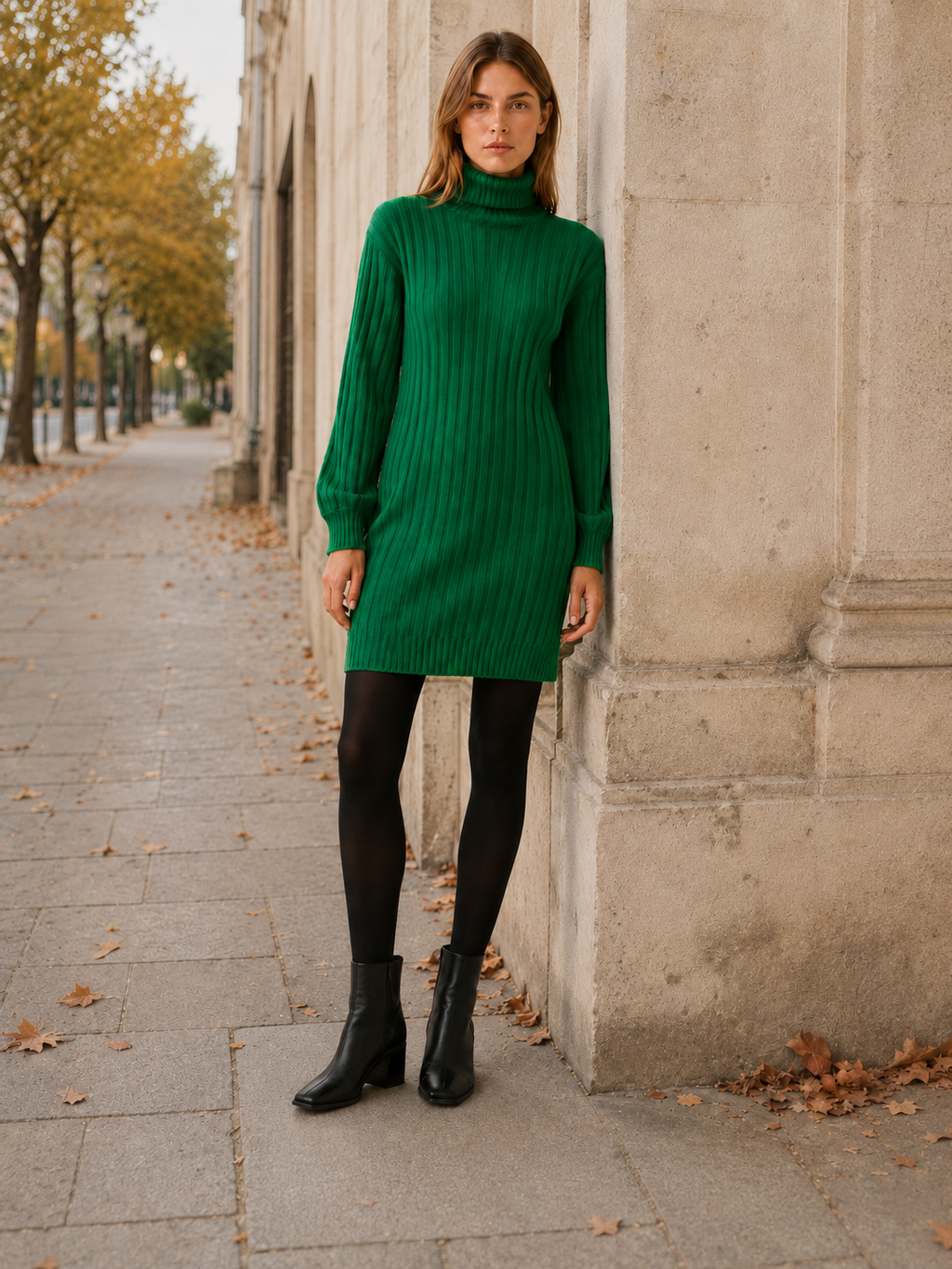 Elodie | Jumper Dress with Roll Neck and Ribbed Mini Fit