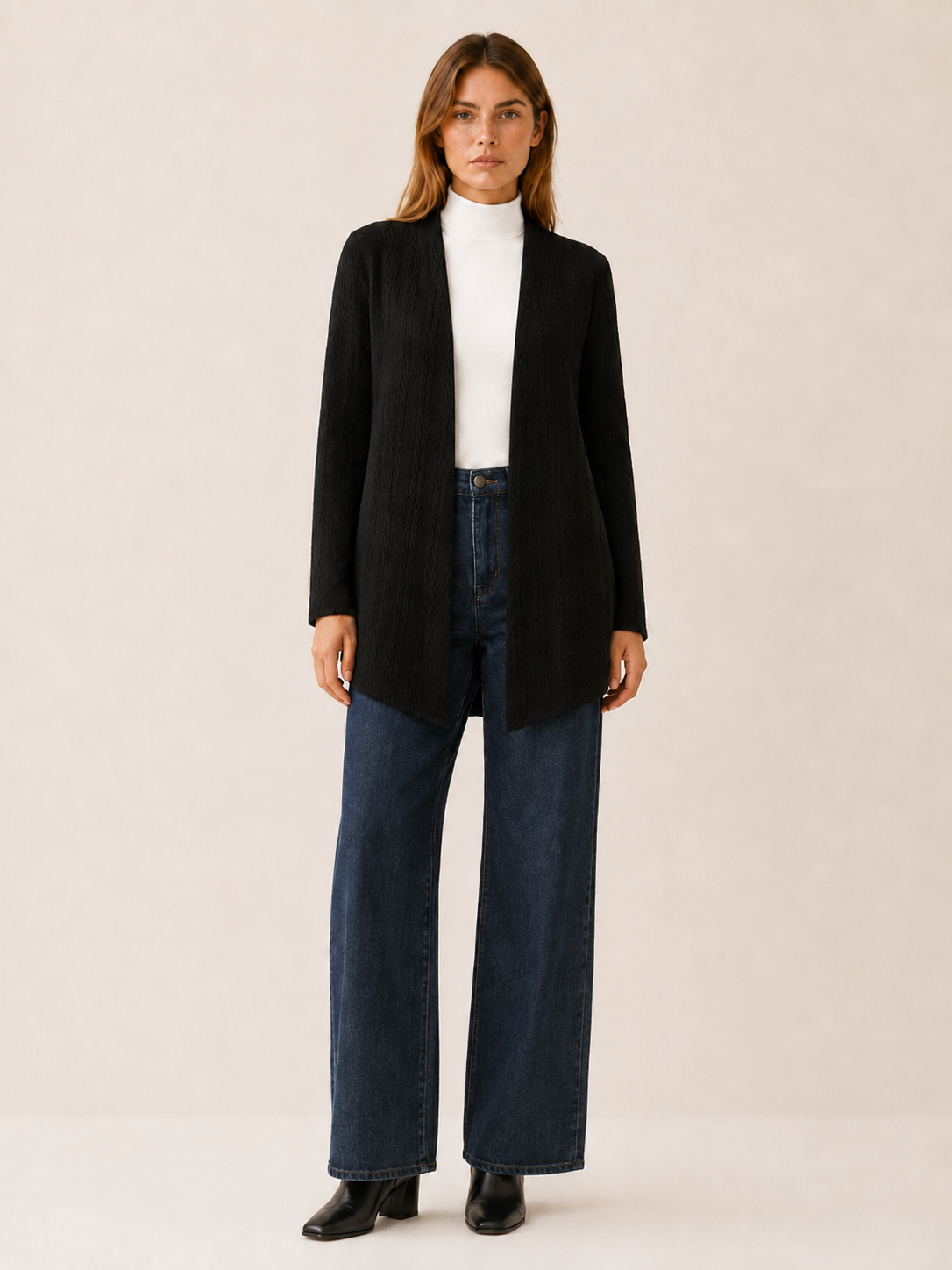 Elowen | Long Cardigan with Open Front and Draped Hem