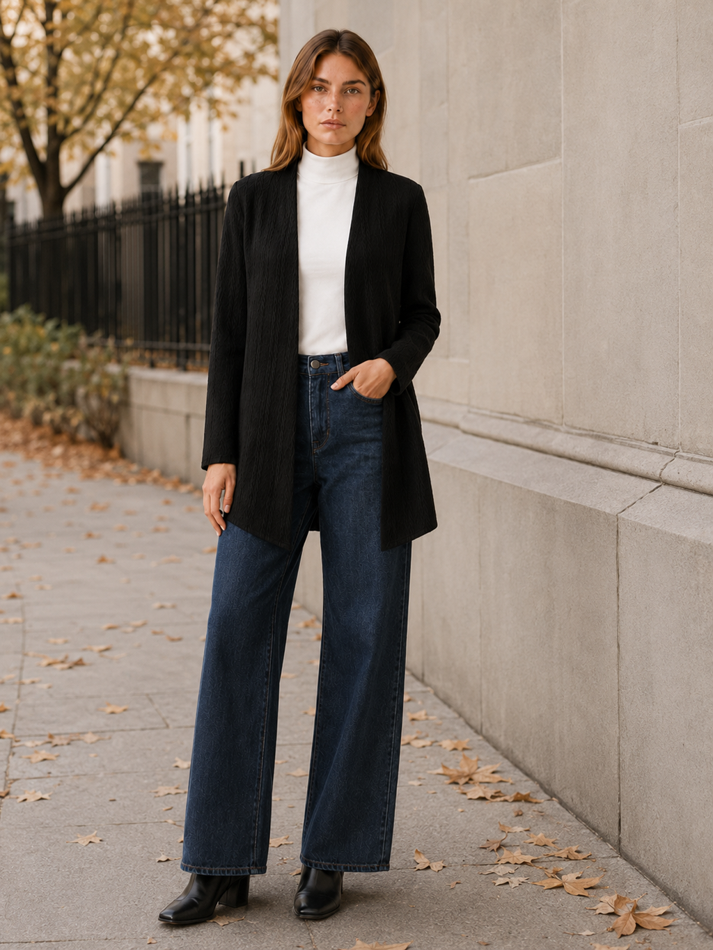 Elowen | Long Cardigan with Open Front and Draped Hem