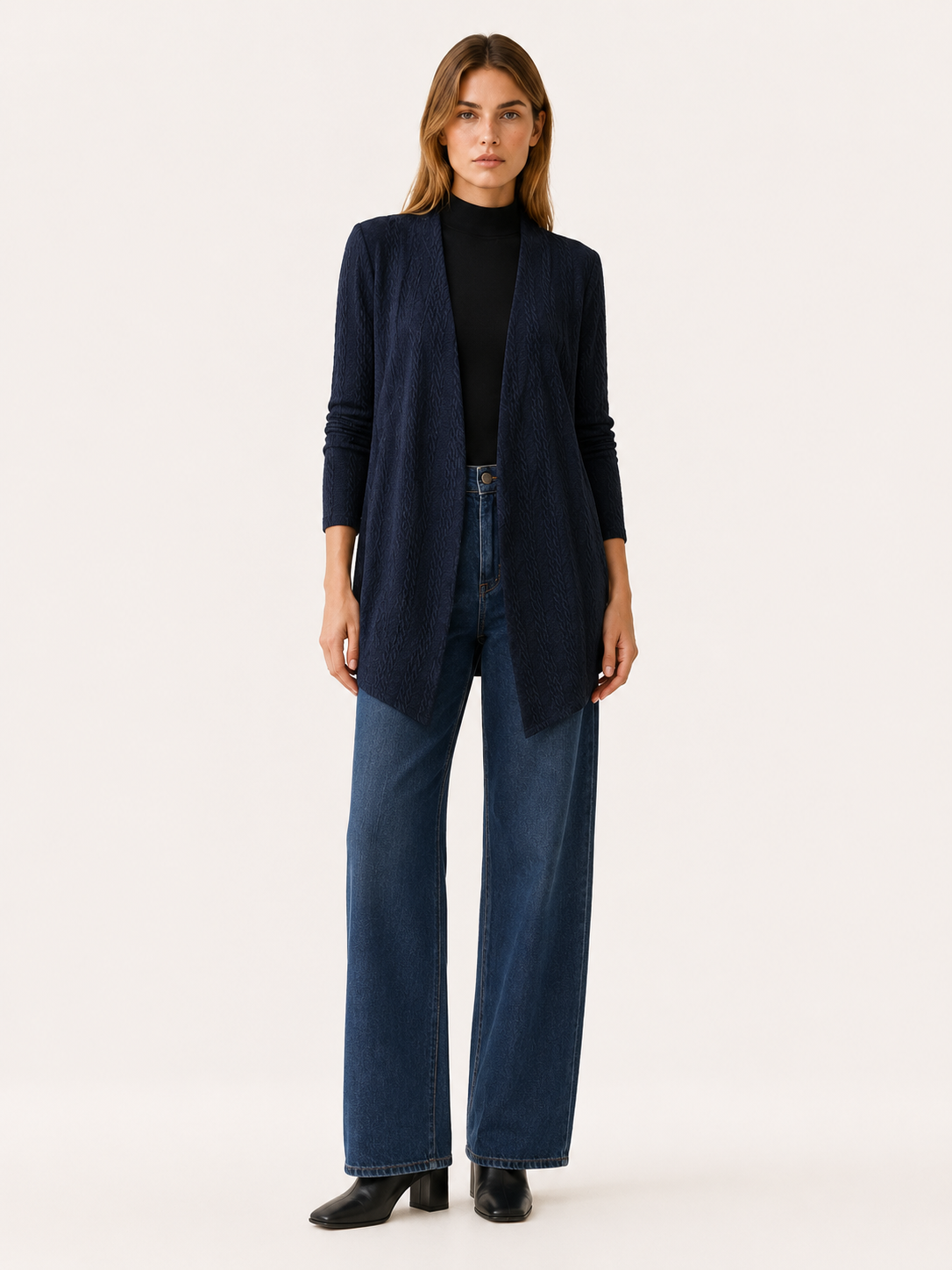 Elowen | Long Cardigan with Open Front and Draped Hem
