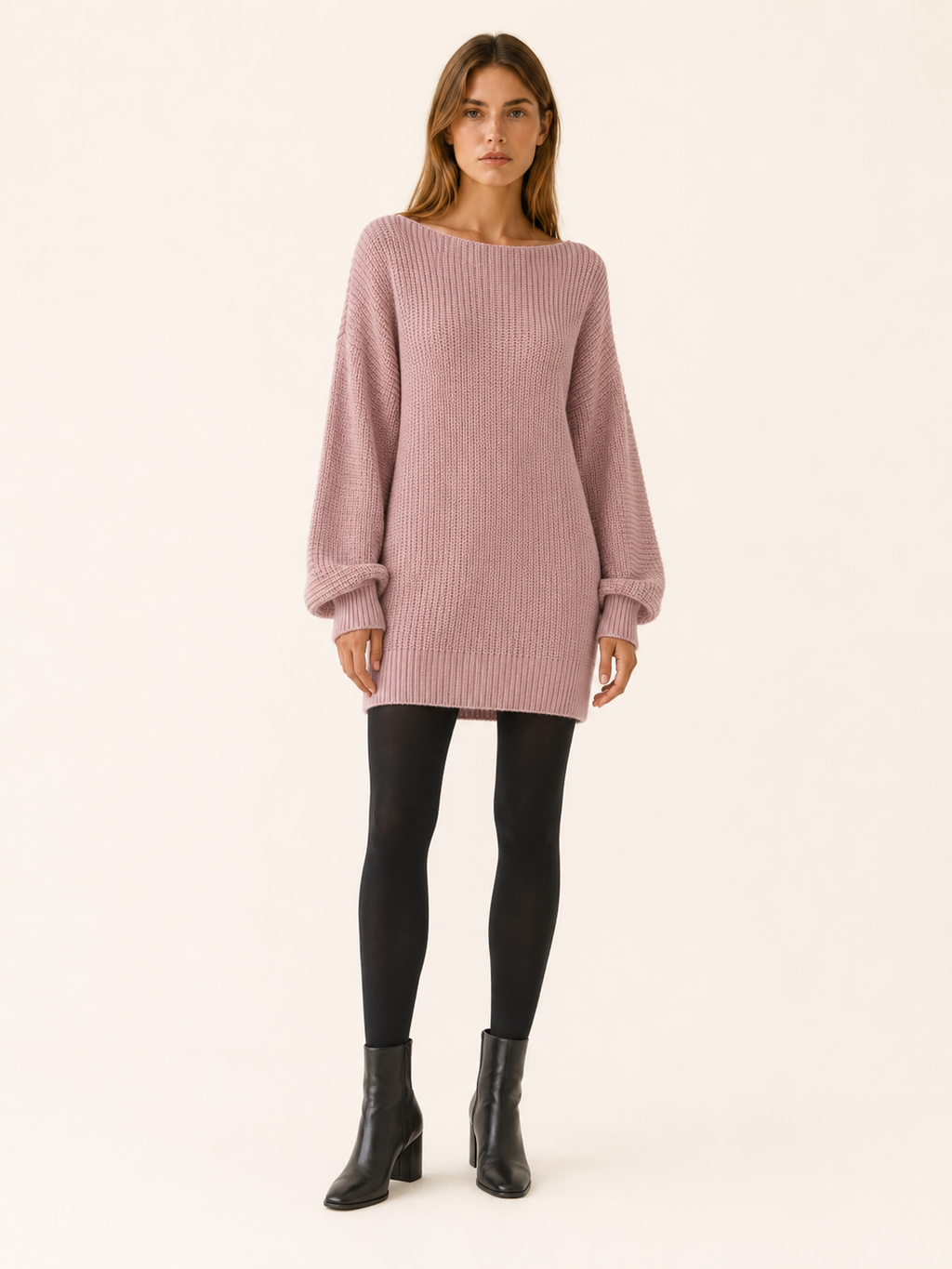Elowra | Sweater Dress with Boat Neck and Long Sleeves