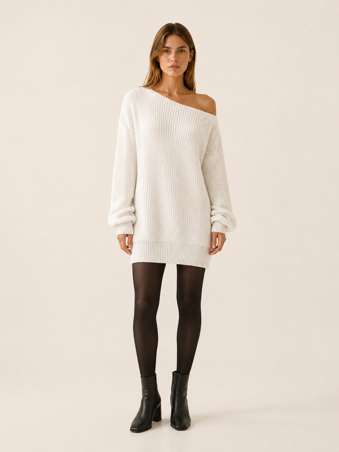 Elowra | Sweater Dress with Boat Neck and Long Sleeves