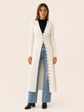 Eupraxia | Long Cardigan with V-Neck and Button Front