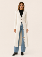 Eupraxia | Long Cardigan with V-Neck and Button Front