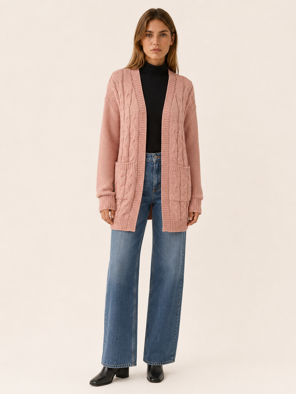 Evania | Long Cardigan with Open Front and Pockets