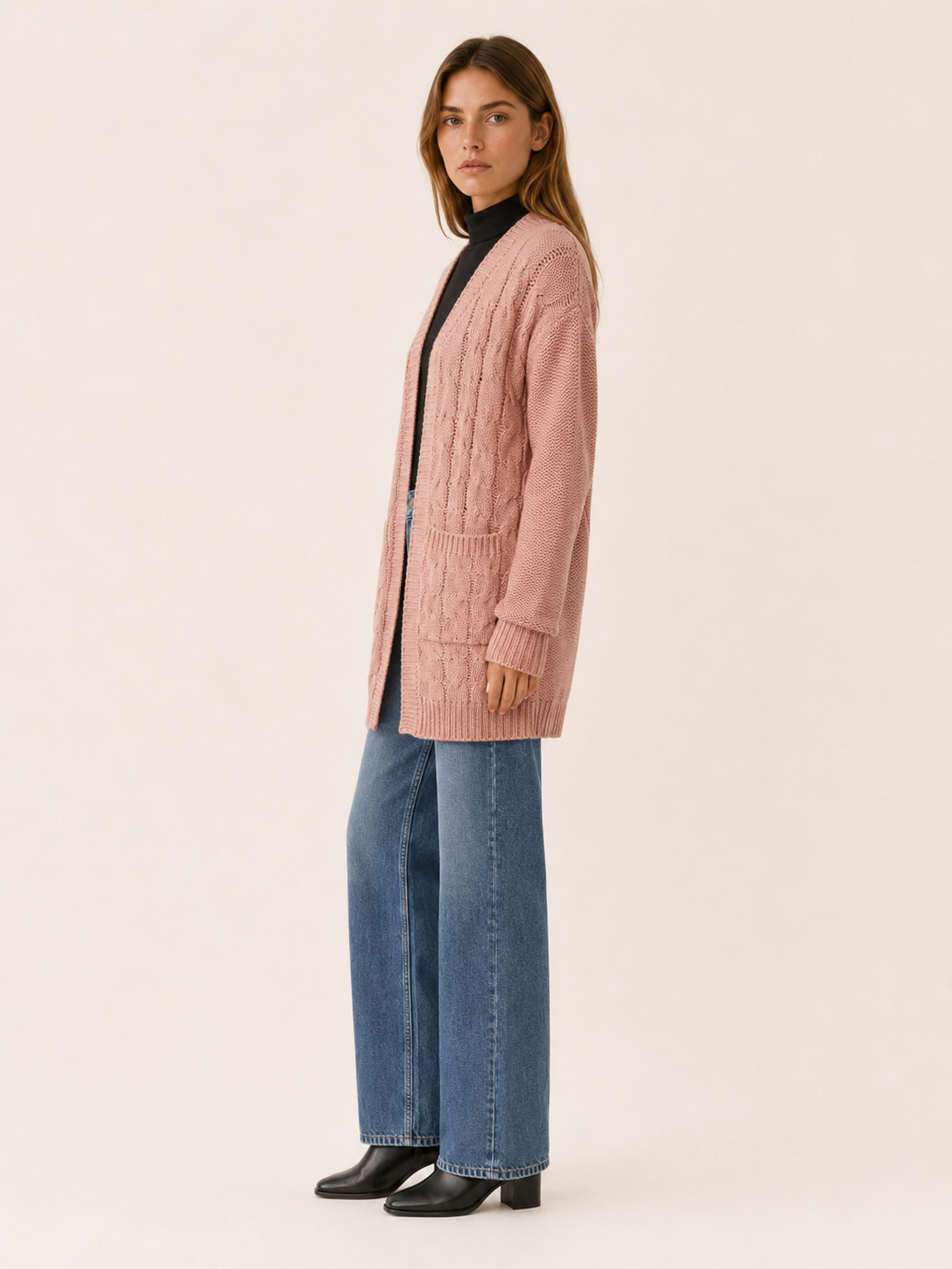 Evania | Long Cardigan with Open Front and Pockets