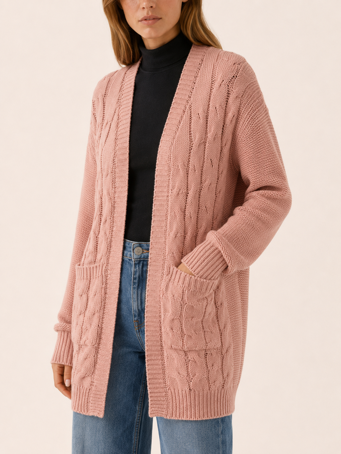 Evania | Long Cardigan with Open Front and Pockets