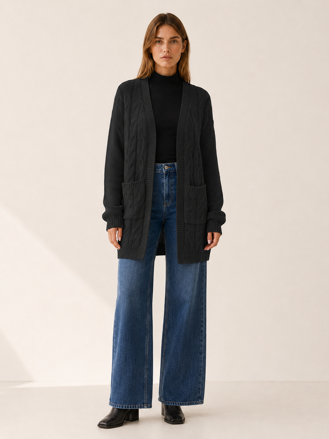 Evania | Long Cardigan with Open Front and Pockets