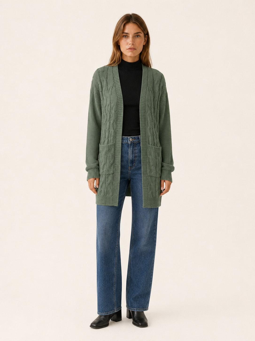 Evania | Long Cardigan with Open Front and Pockets