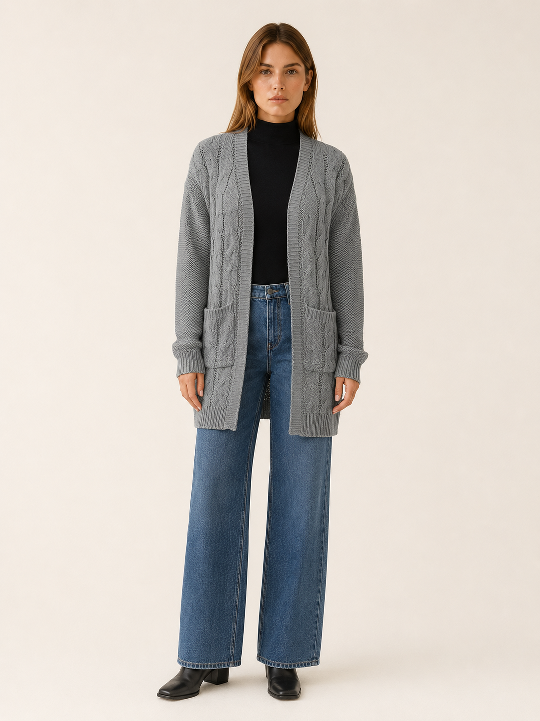 Evania | Long Cardigan with Open Front and Pockets