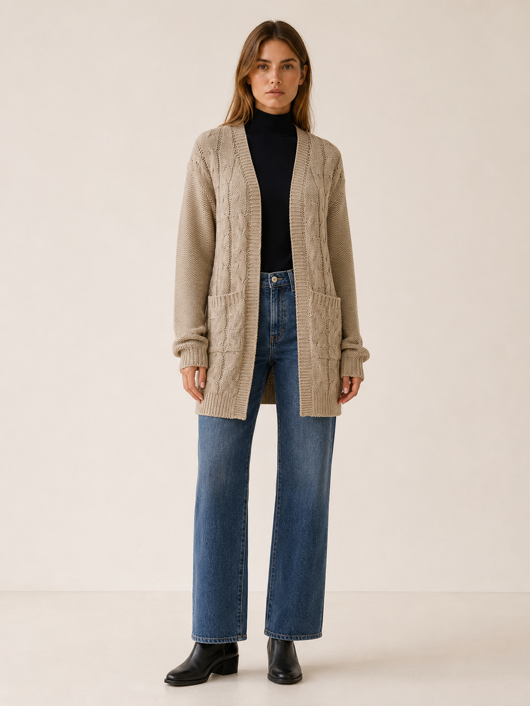 Evania | Long Cardigan with Open Front and Pockets