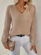 Odalys | Women's Crochet Sleeve V-Neck Sweater