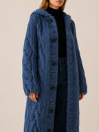 Fervienne | Long Cardigan Sweater with Hood and Button Front