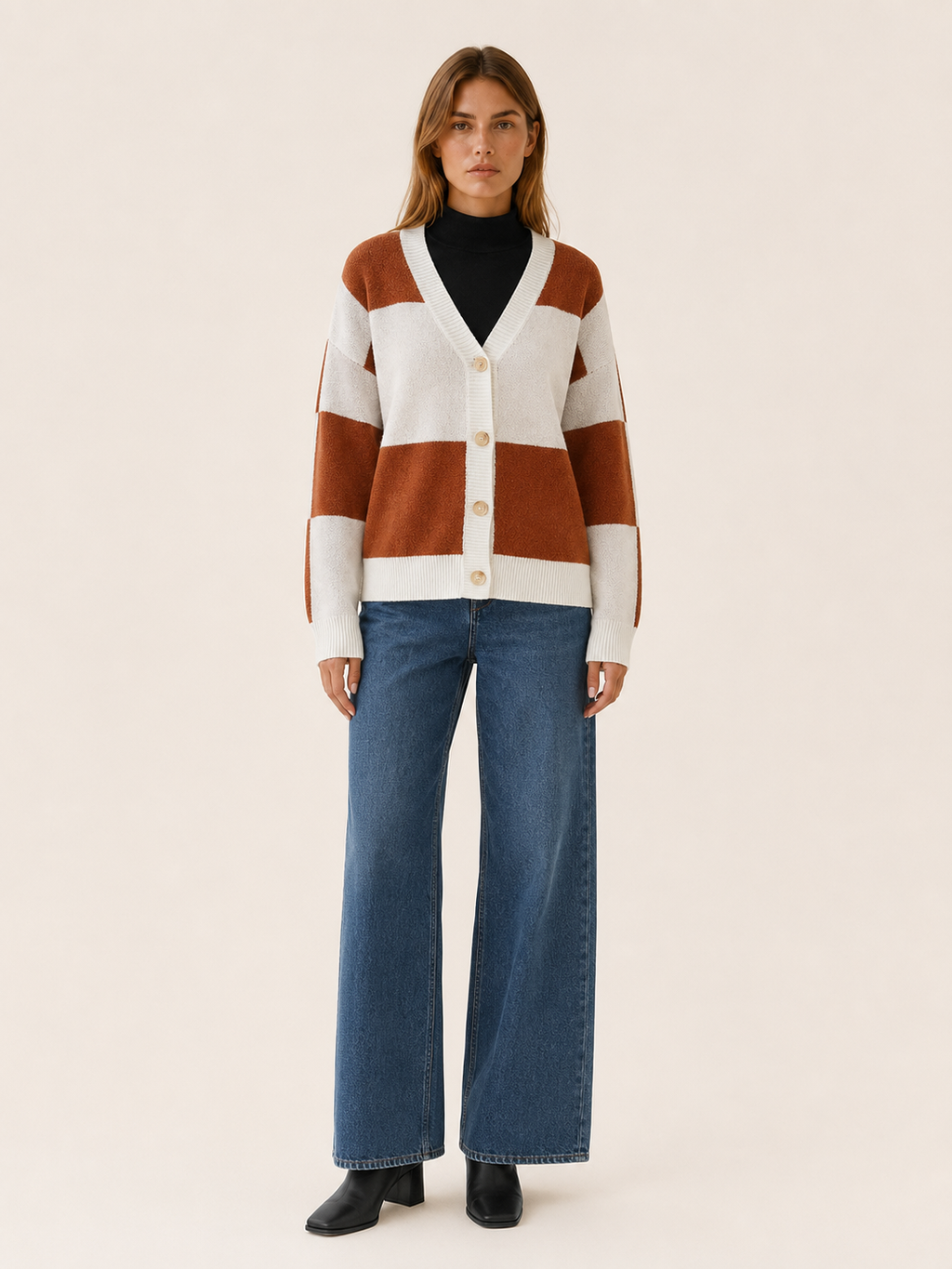 Ilaria | V-Neck Cardigan with Plaid Pattern and Button Front