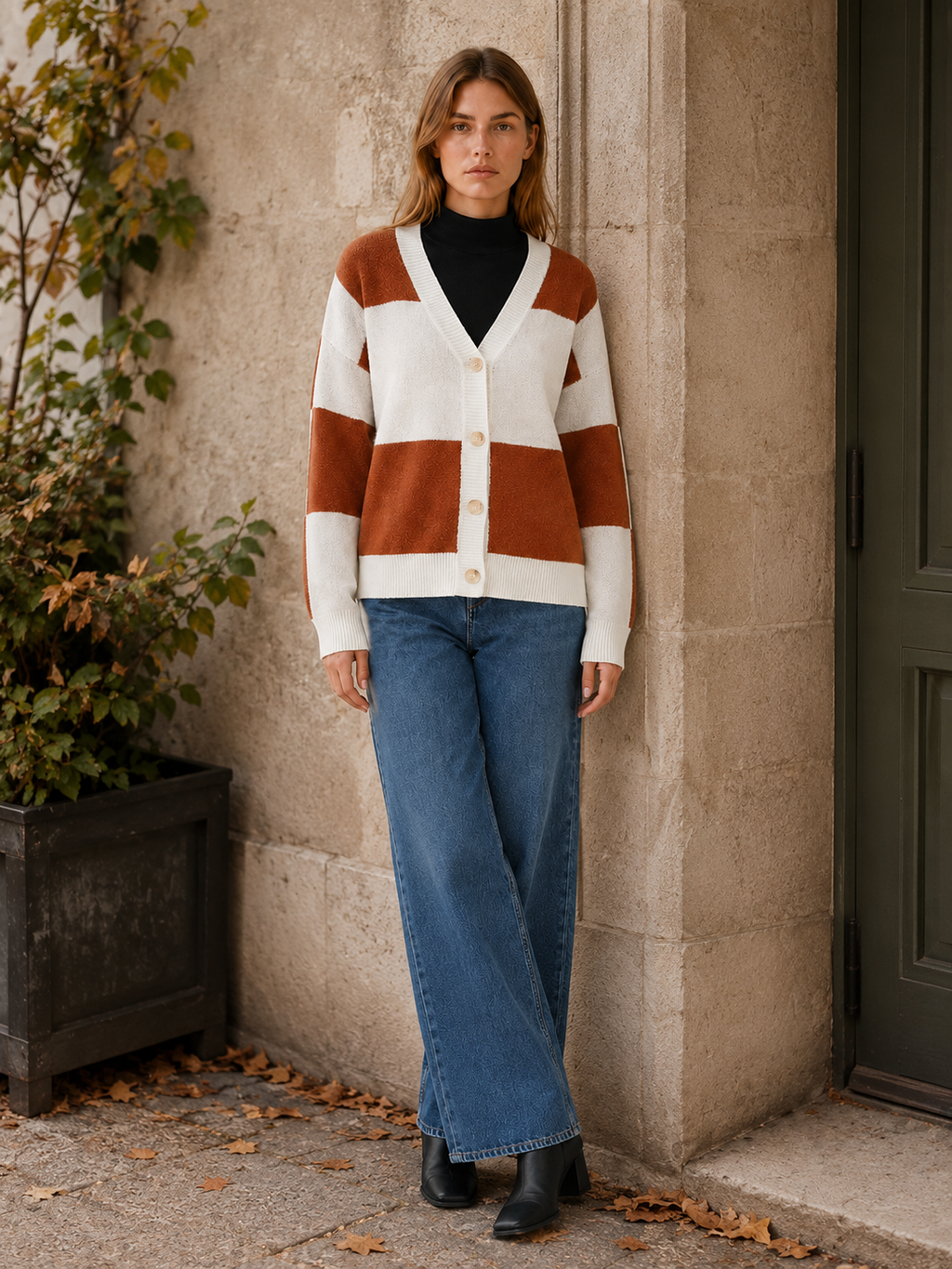 Ilaria | V-Neck Cardigan with Plaid Pattern and Button Front