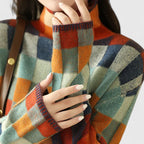 Emersyneh | Women's Elegant Checkered Mock Neck Sweater
