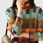Emersyneh | Women's Elegant Checkered Mock Neck Sweater