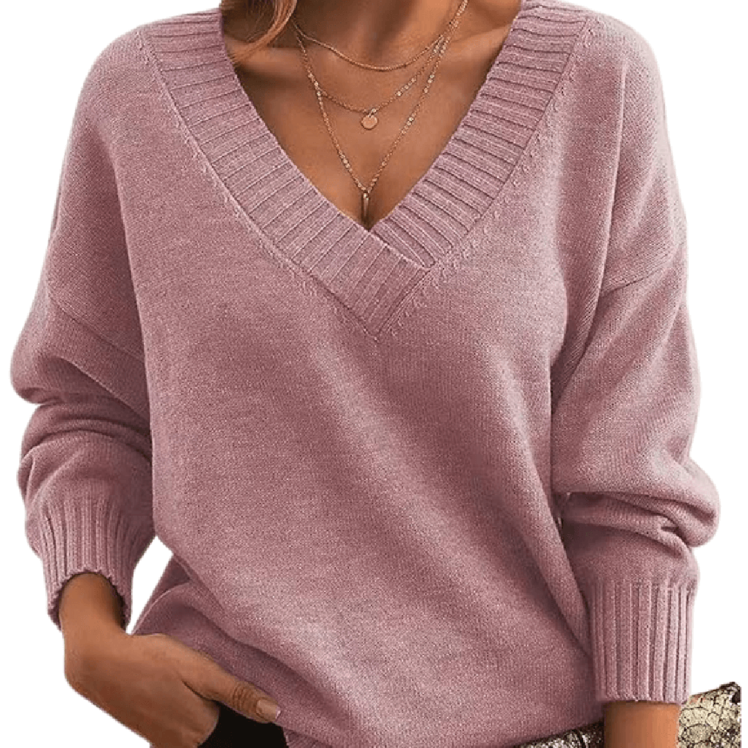 Fenna | Women's Oversized V-Neck Sweater with Ribbed Trim