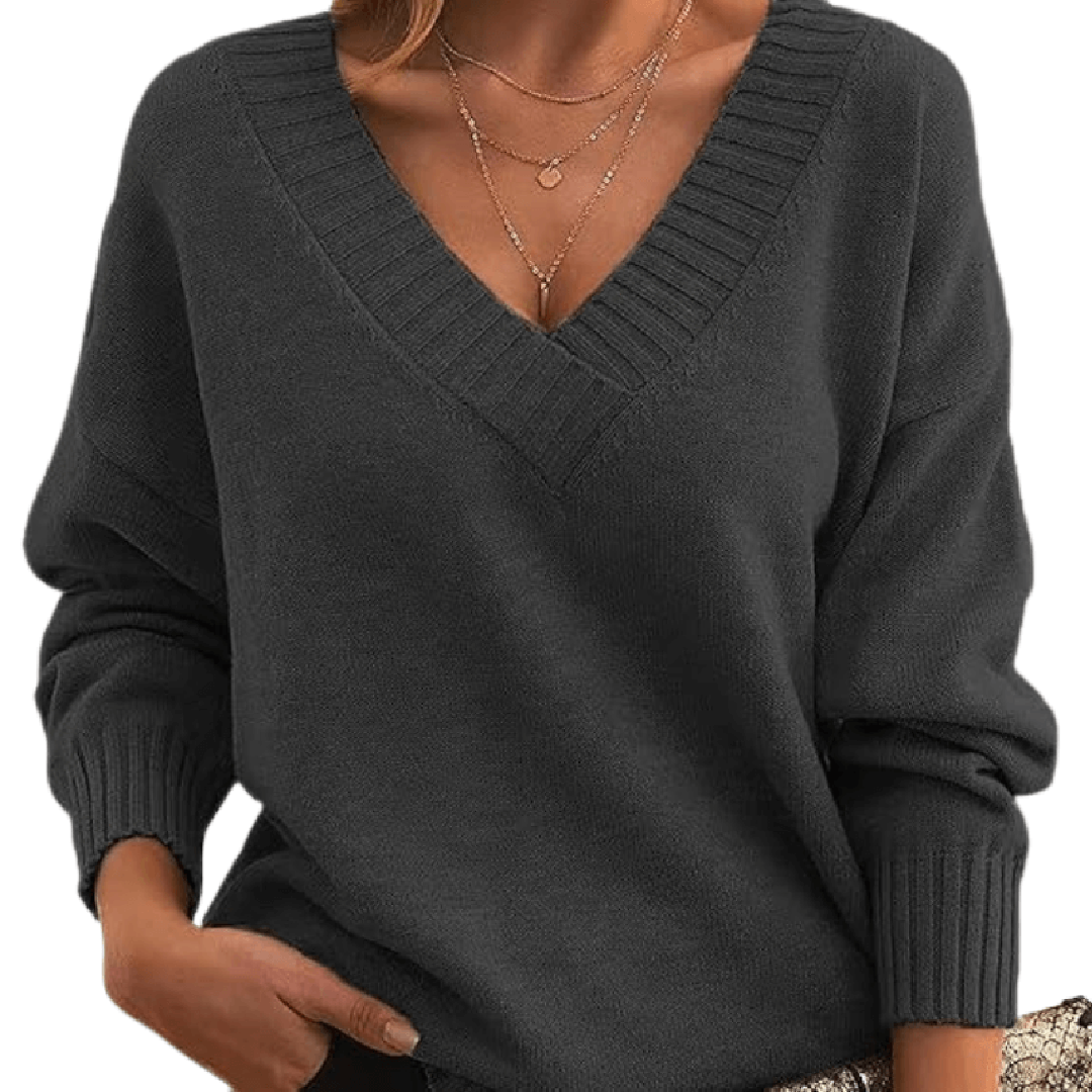 Fenna | Women's Oversized V-Neck Sweater with Ribbed Trim