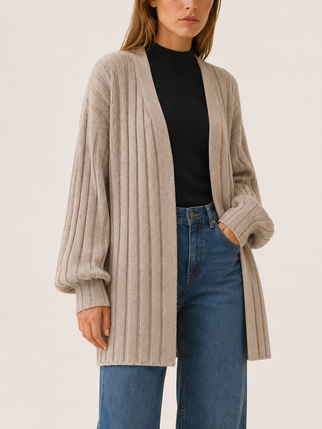 Isolde | Long Cardigan with Open Front and Pockets