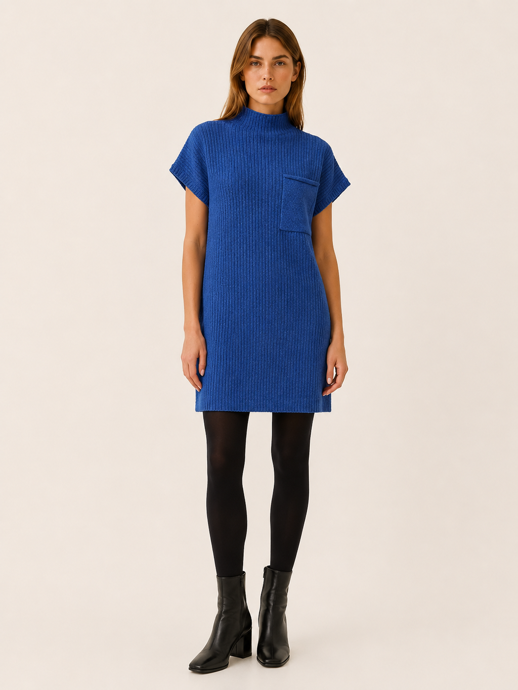 Iverelle | Sweater Dress with Short Sleeves and Pocket Detail