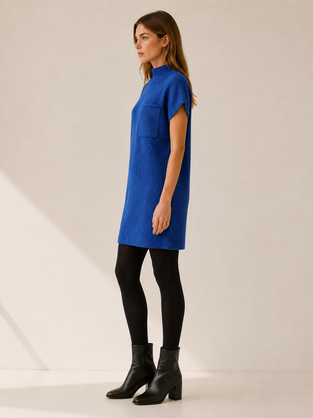 Iverelle | Sweater Dress with Short Sleeves and Pocket Detail