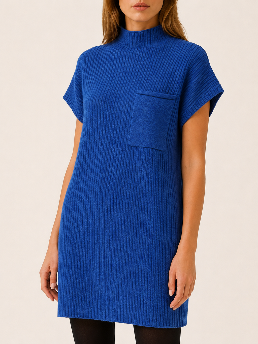 Iverelle | Sweater Dress with Short Sleeves and Pocket Detail