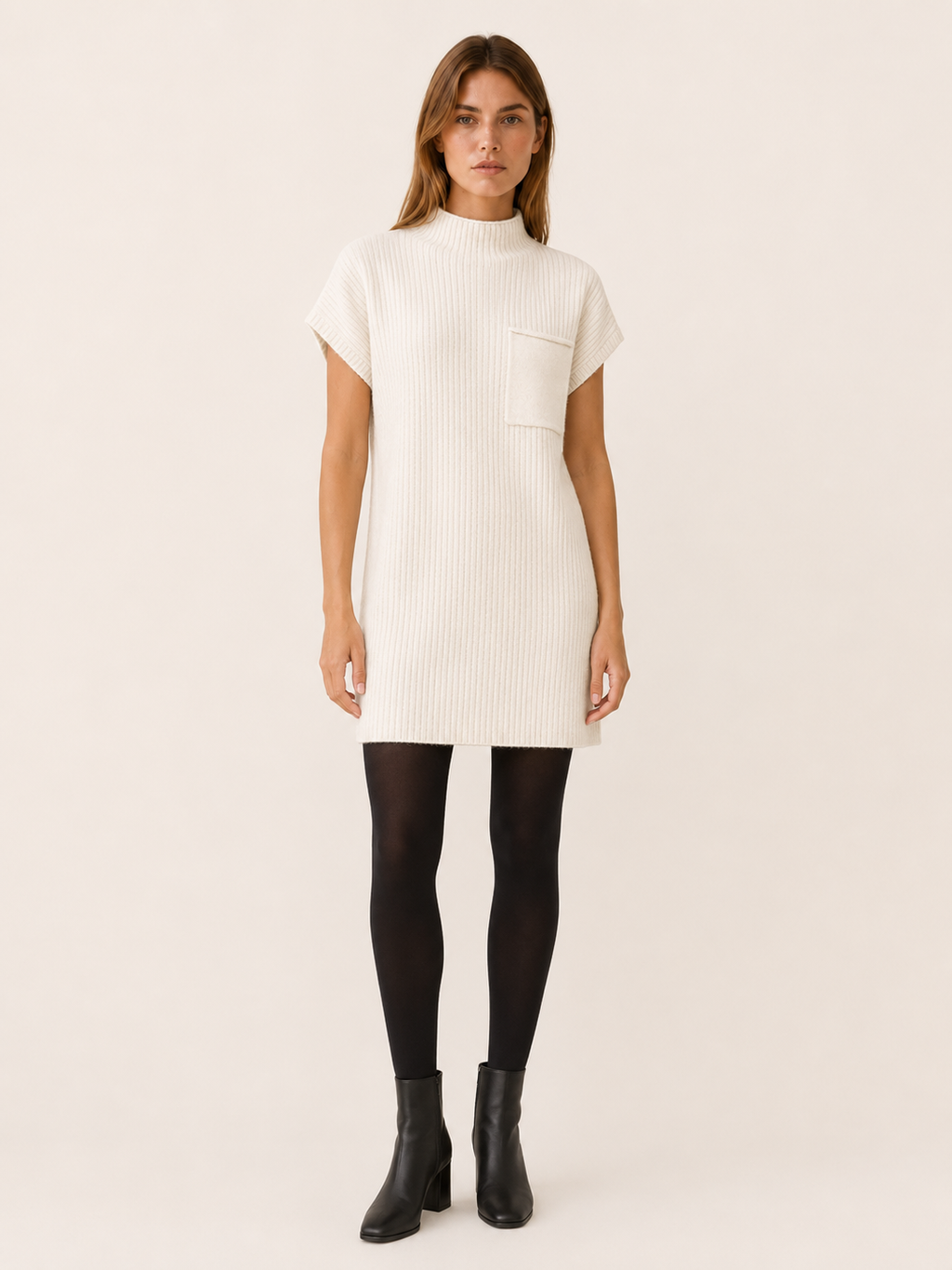 Joravelle | Sweater Dress with Short Sleeves and High Neck