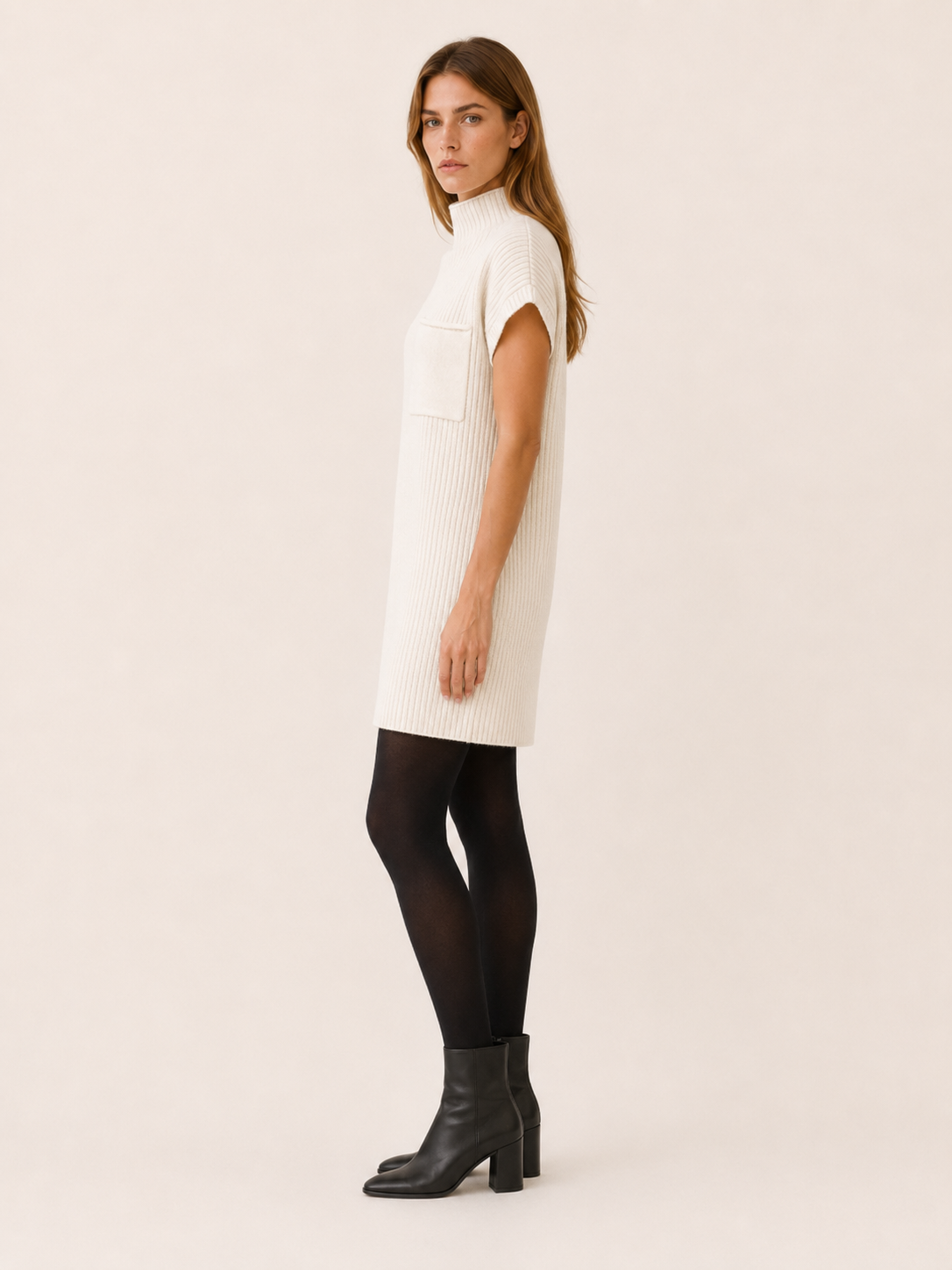 Joravelle | Sweater Dress with Short Sleeves and High Neck