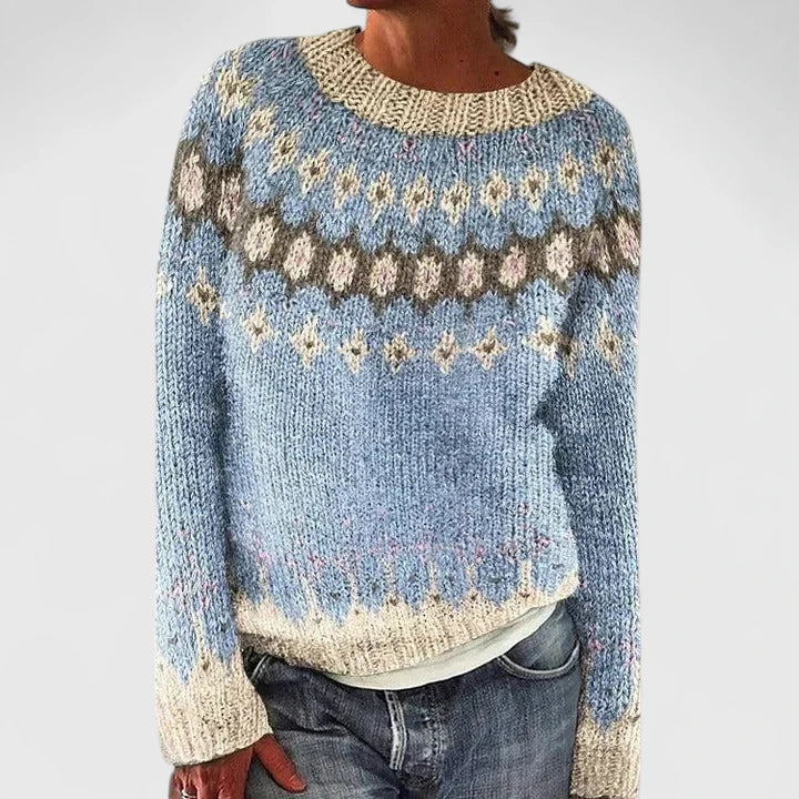 Yvanderrah | Women's Fair Isle Fuzzy Knit Crew Neck Sweater