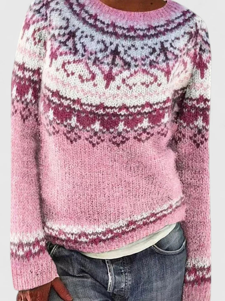 Yvanderrah | Women's Fair Isle Fuzzy Knit Crew Neck Sweater
