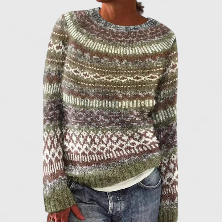 Yvanderrah | Women's Fair Isle Fuzzy Knit Crew Neck Sweater