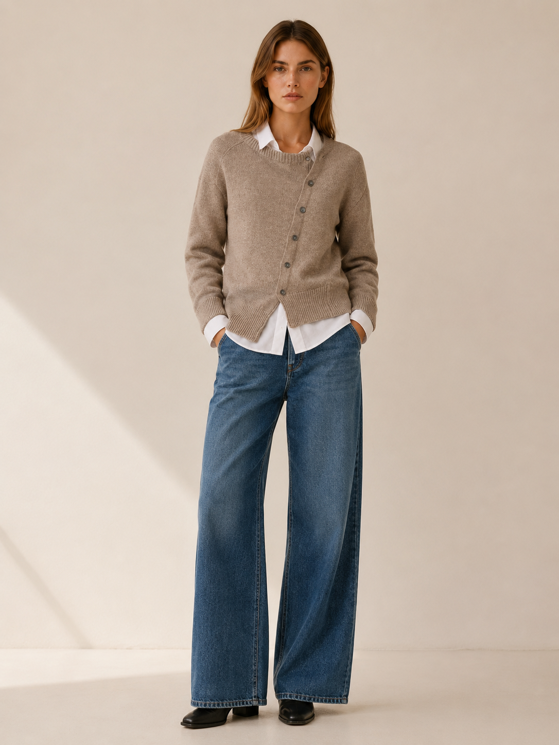 Kendra | Asymmetric Cardigan with Button Front and Draped Hem