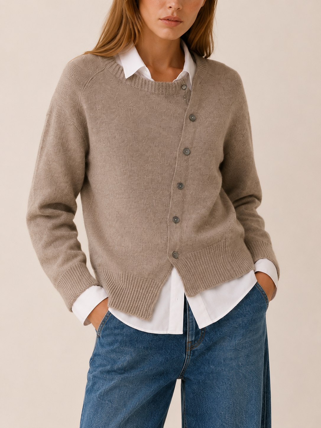Kendra | Asymmetric Cardigan with Button Front and Draped Hem