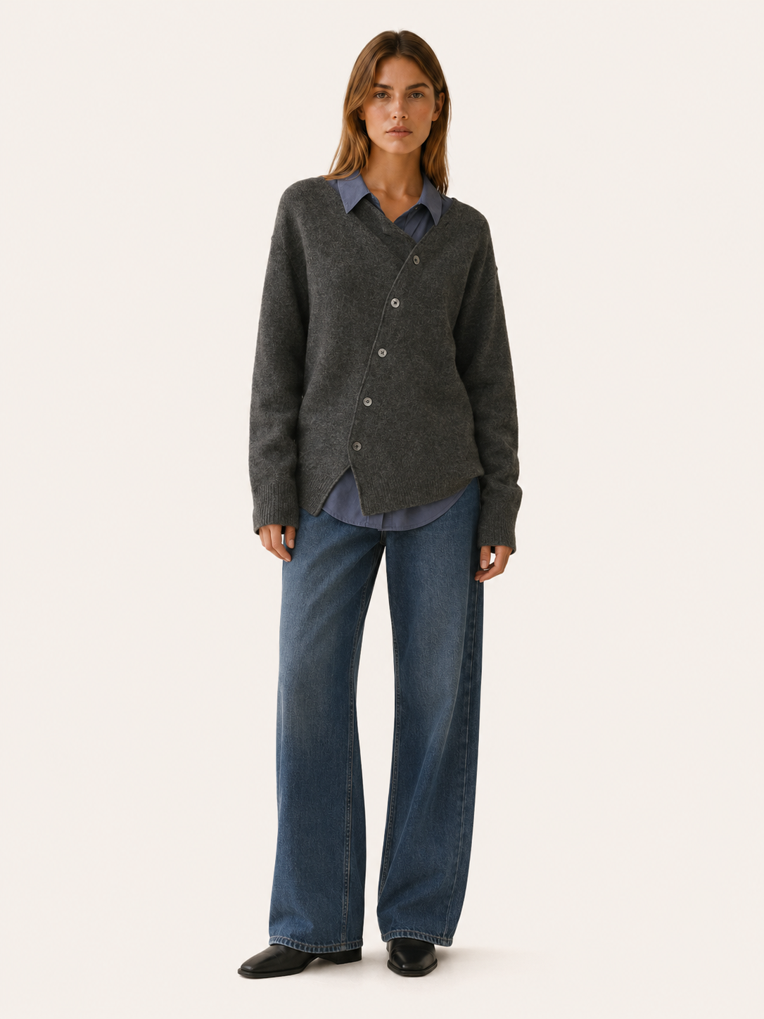 Kendra | Asymmetric Cardigan with Button Front and Draped Hem