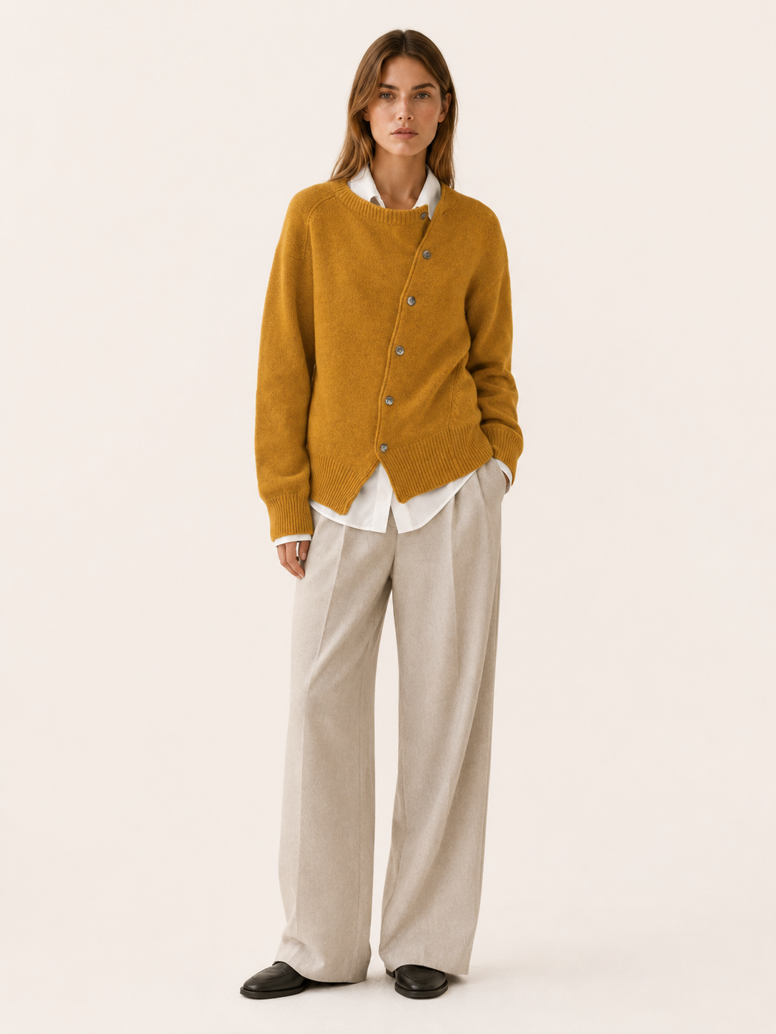 Kendra | Asymmetric Cardigan with Button Front and Draped Hem