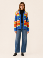 Leontine | Long Cardigan with Open Front and Striped Detail